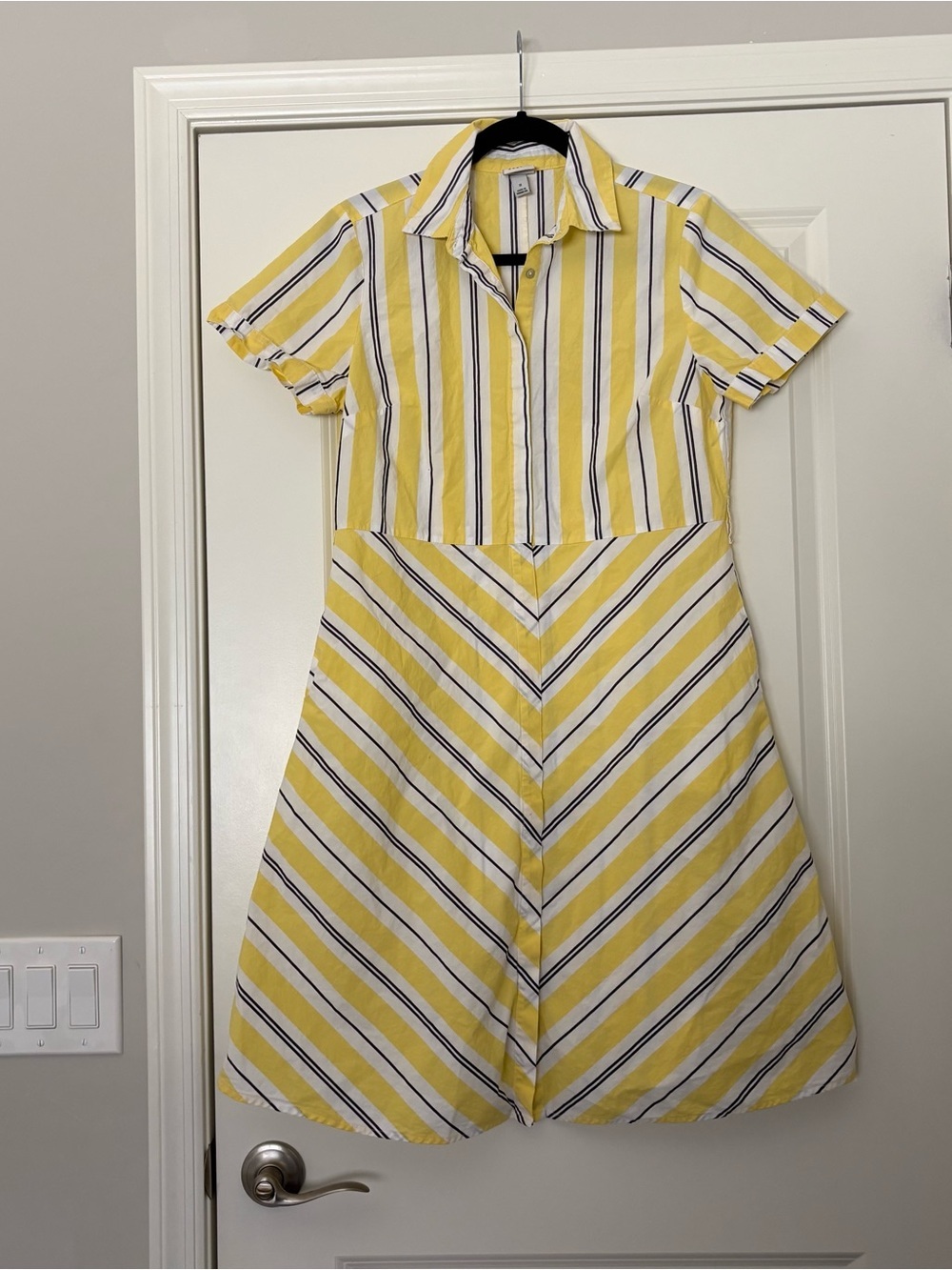 Yellow & White Striped Short-Sleeve Shirt Dress